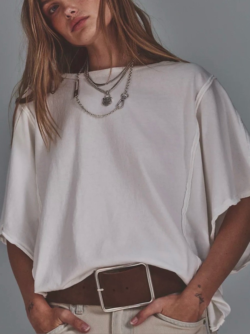 We The Free Oversized White Short Sleeve Tee